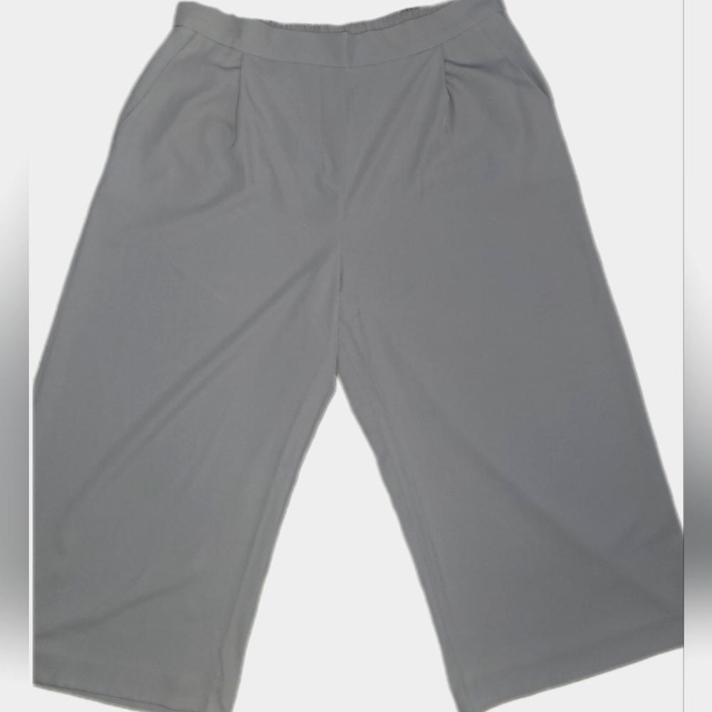 NWOT DKNY CLASSY SWANKY WIDE LEG CROP TROUSERS LIGHT GREY POCKETS SZ L